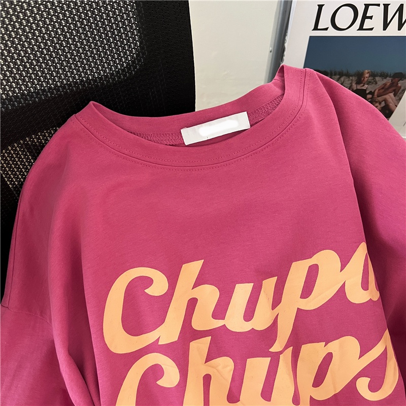 Áo Thun Nữ Ngắn Tay Cổ Tròn In Chữ Phong Cách Hàn Quốc Mới