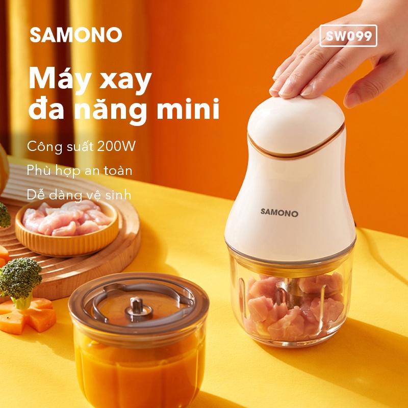 Máy Xay Đa Năng Mini Samono SW099 - Xay Thịt Cá, Tỏi Ớt, Rau Củ Quả Cối Thủy Tinh - Hàng Chính Hãng (Bảo Hành 12 Tháng)