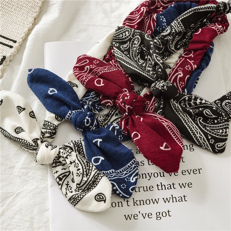 Bờm tóc tai thỏ băng đô tóc họa tiết bandana có chung may sẵn chất vải thun - Mã BD003