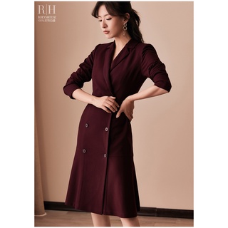 Đầm vest đấp chéo sang trọng cổ điển màu đỏ đô