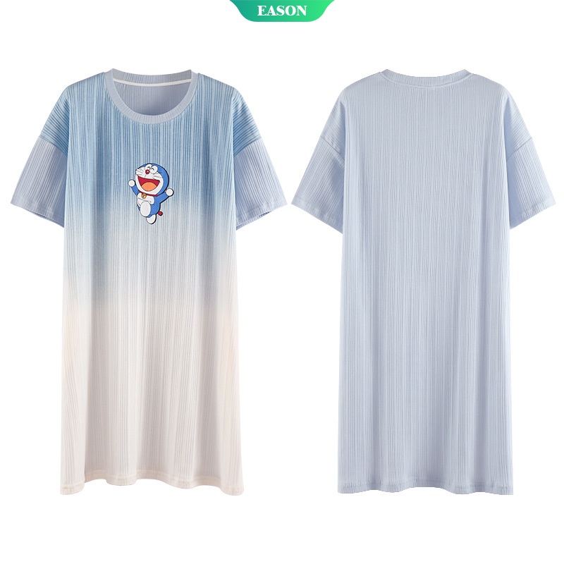 Đầm Ngủ Ngắn Tay In Hình Doraemon 3D Màu Xanh Dương Thời Trang Mùa Hè Cho Nữ 3XL