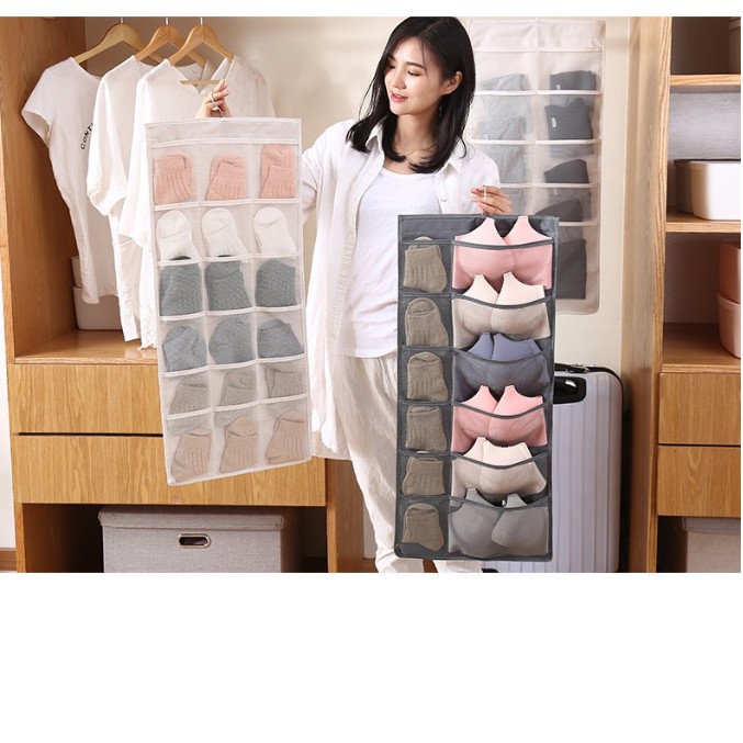 Túi treo đồ lót, vớ 2 mặt 30 ngăn - giao màu ngẫu nhiên
