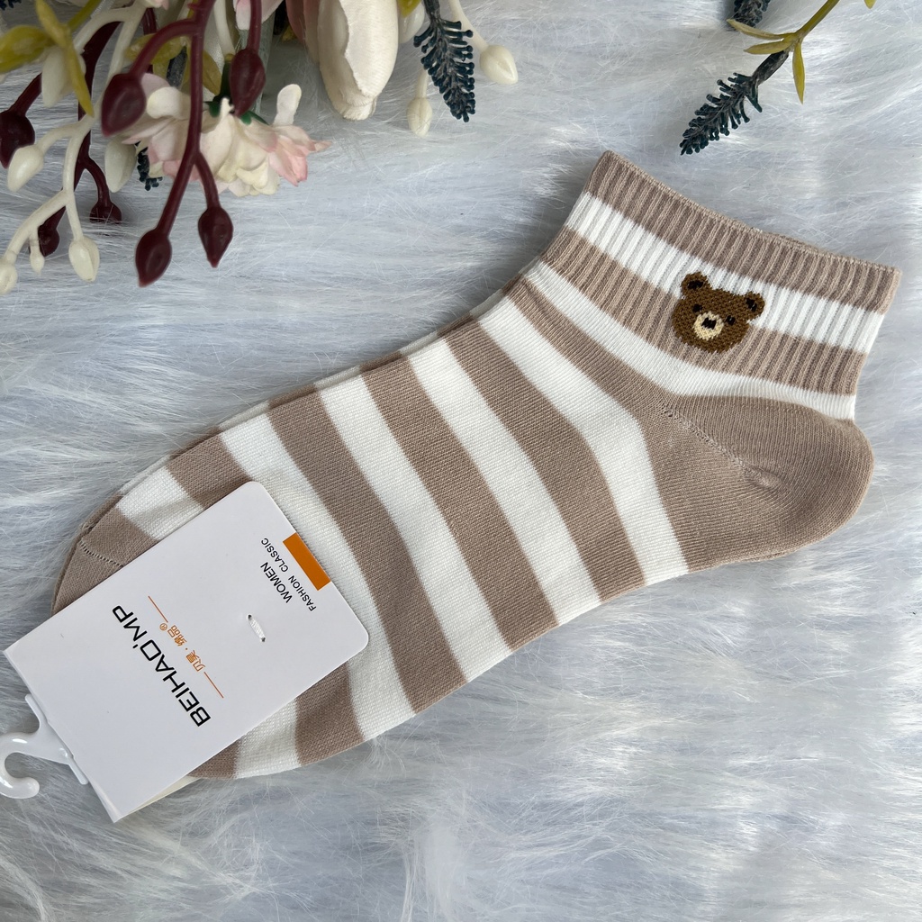 vớ tất nữ cổ ngắn chất liệu cotton co giãn bốn chiều thoáng khí B.E