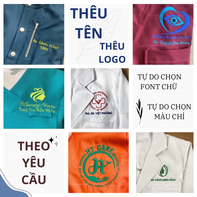 Thêu tên - Thêu Logo theo yêu cầu - Tự Do Chọn Font Chữ / Màu Chỉ Thêu