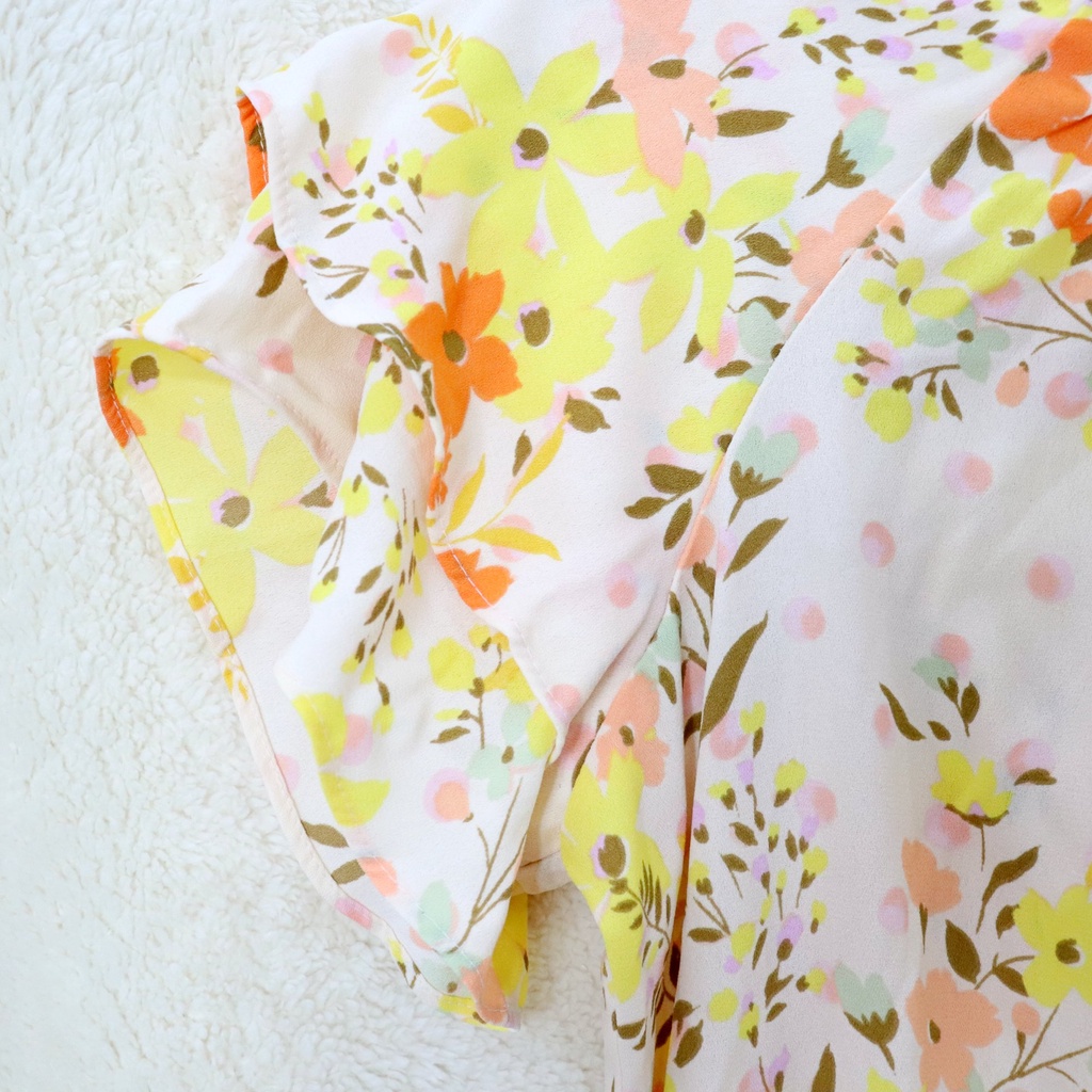 Đầm voan xoè tay bèo cổ v in hoa vàng Women's Ruffle Sleeve Fit & Flare Dress - MS415 | BigBuy360 - bigbuy360.vn