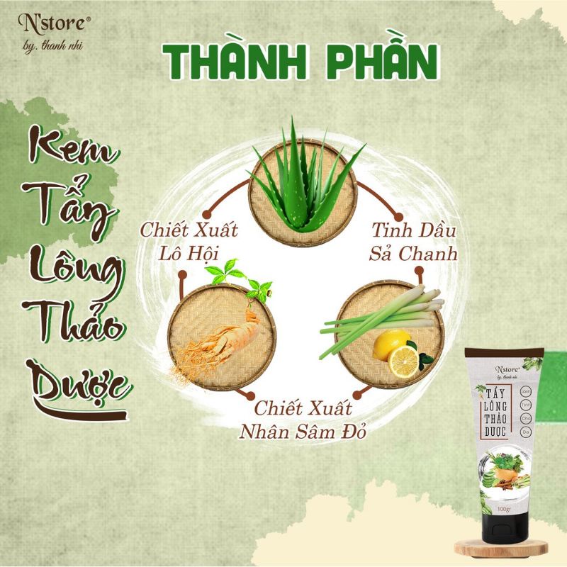 Kem tẩy lông nách tay chân N Store, kem wax lông Thảo Dược handmade dành cho da nhạy cảm, triệt lông tay chân nách