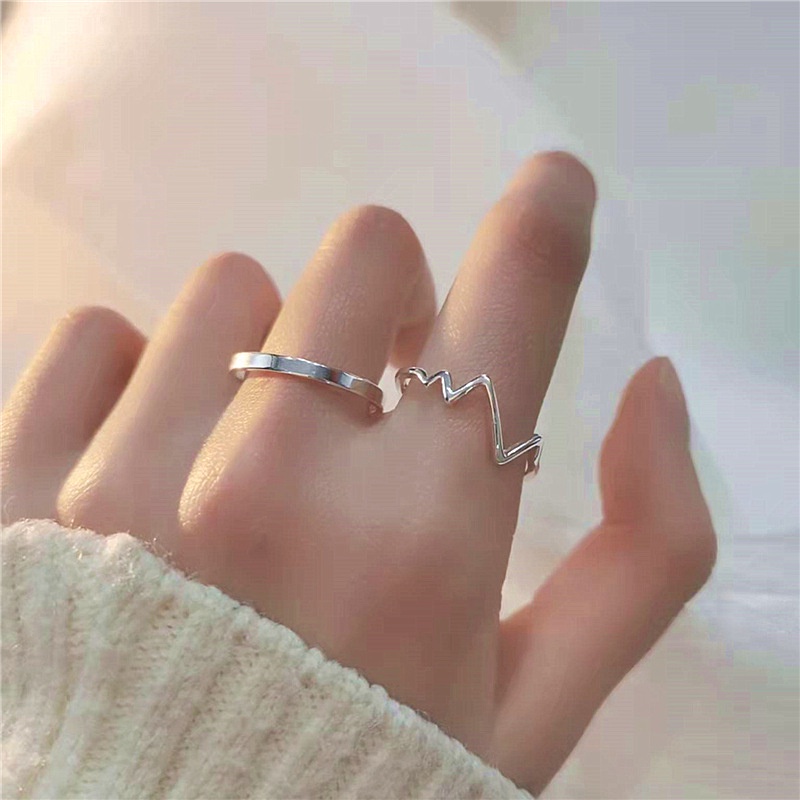 Nhẫn mạ bạc thiết kế hở mặt hình hoa phong cách Hàn Quốc có thể điều chỉnh cho nữ