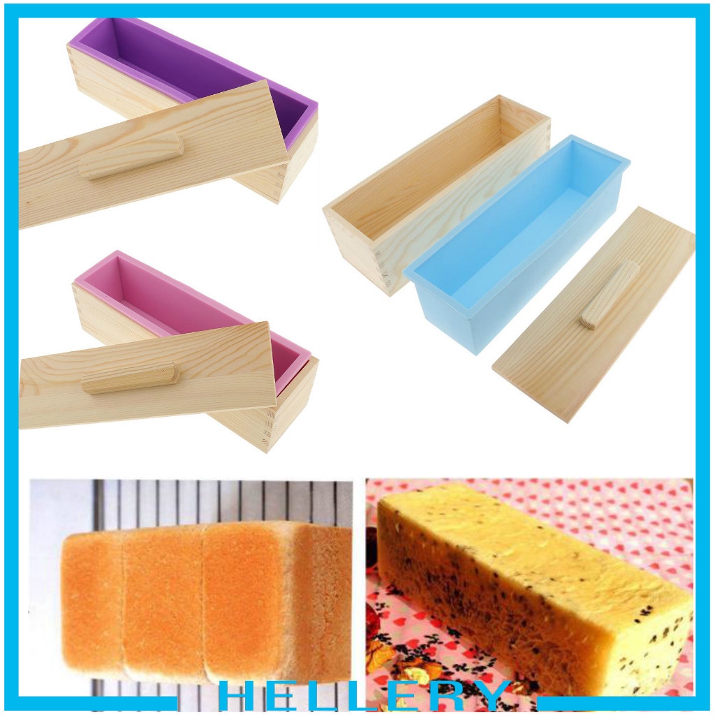 Khuôn Silicon Hình Chữ Nhật Làm Xà Phòng / Bánh Mì Kèm Hộp Gỗ DIY Mới