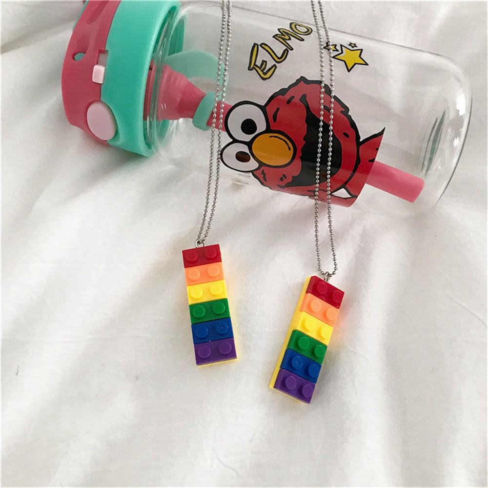 Dây chuyền phối mặt hình khối lego màu cầu vồng phong cách Harajuku thời trang cá tính