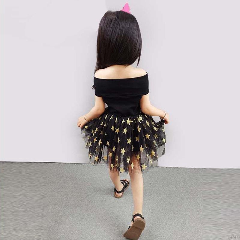 Đầm lưới xòe công chúa thiết kế trễ vai dễ thương cho bé gái