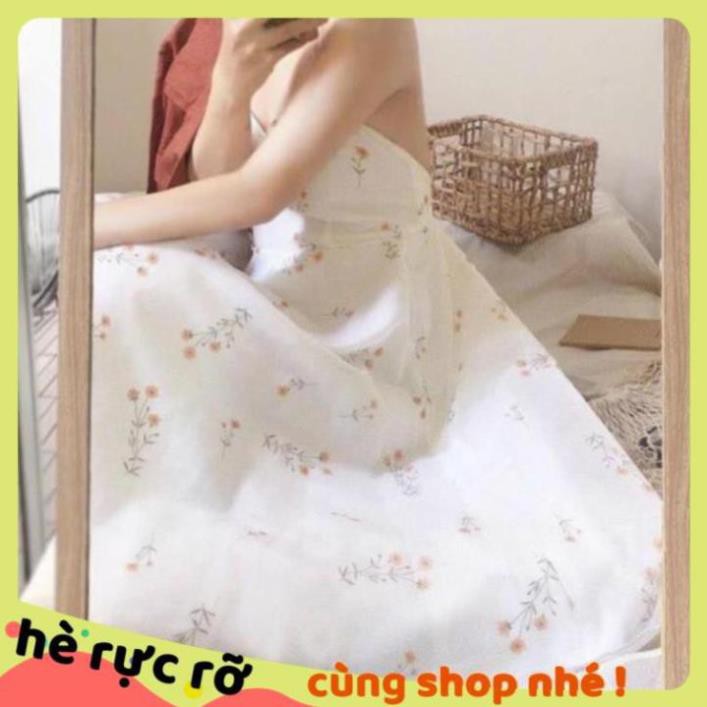 Váy Maxi Cổ Đắp Chéo, Đầm Xòe 2 Dây Họa Tiết Hoa Rơi Chất Voan 2 Lớp Kín Đáo Kiểu Dáng Trẻ Trung Xinh Xắn. . * !