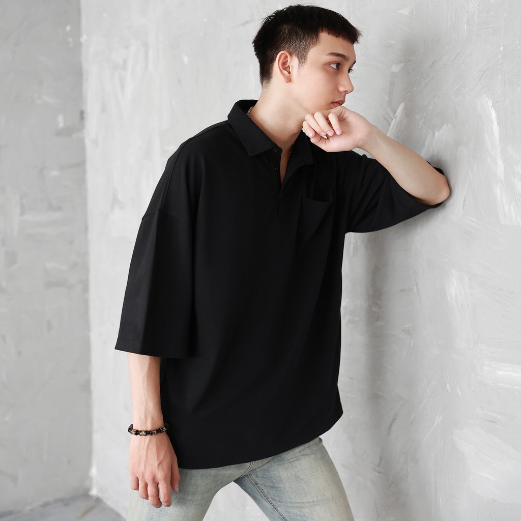Áo Thun Polo Basic Màu Đen Chất Liệu Cotton Thoáng Mát