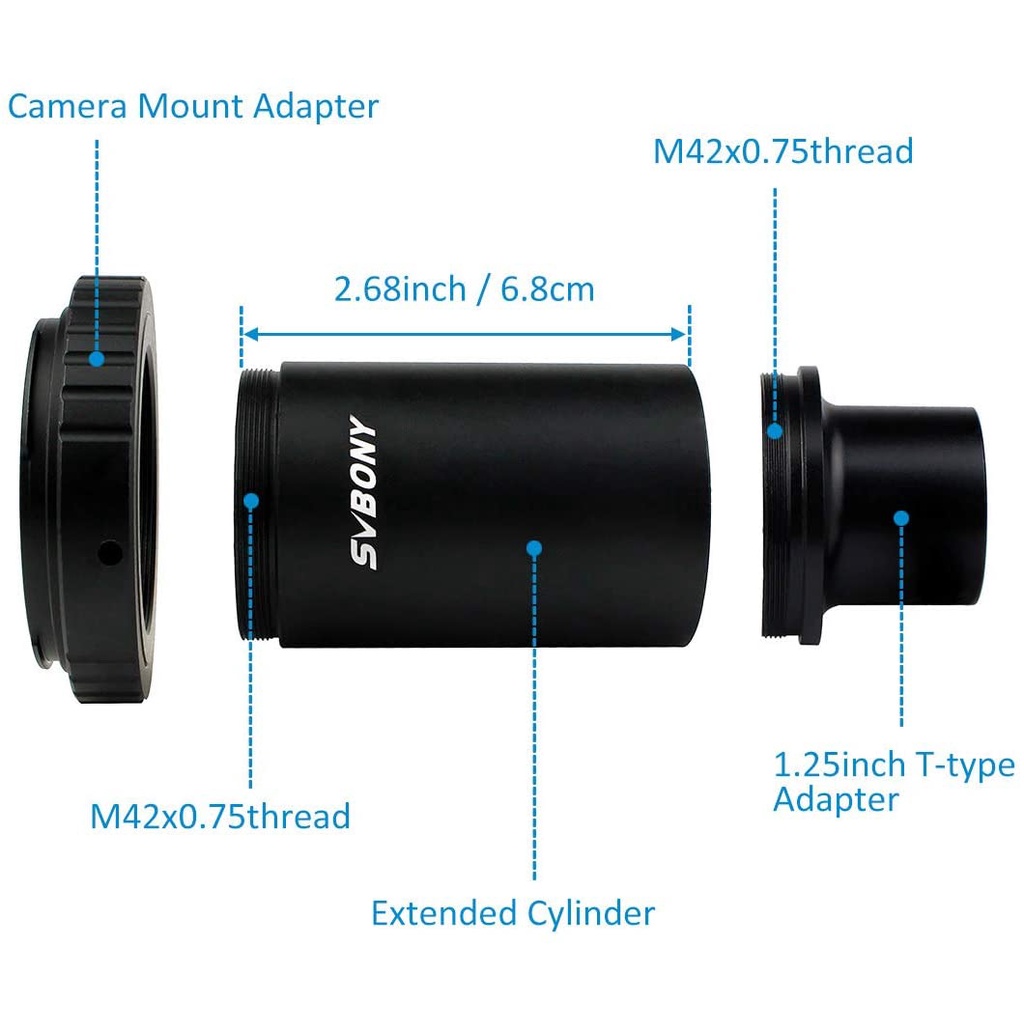 Ống kính viễn vọng nối dài SVBONY CA1 bằng kim loại 1.25 inch tương thích cho máy ảnh DSLR có thể thun gọn