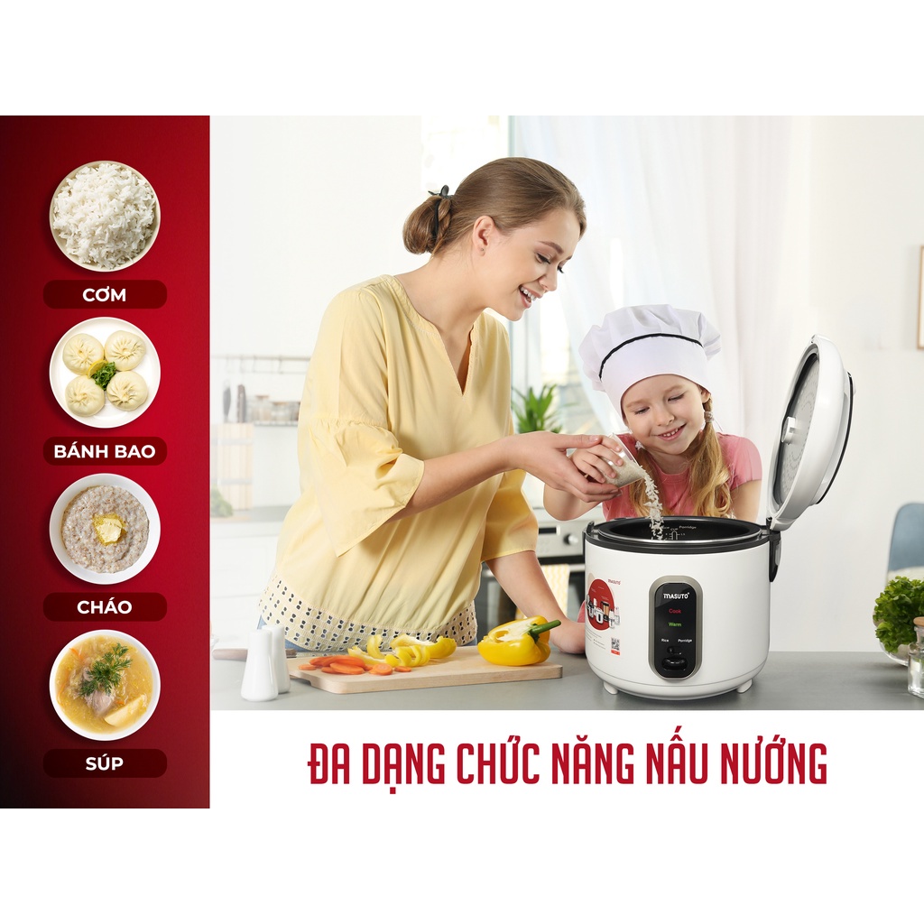 Nồi Cơm Điện Masuto Lòng Niêu Đa Năng , dung tích 12L , Tự Động nấu cơm , nấu cháo , giữ ấm , longtime , GS-30P