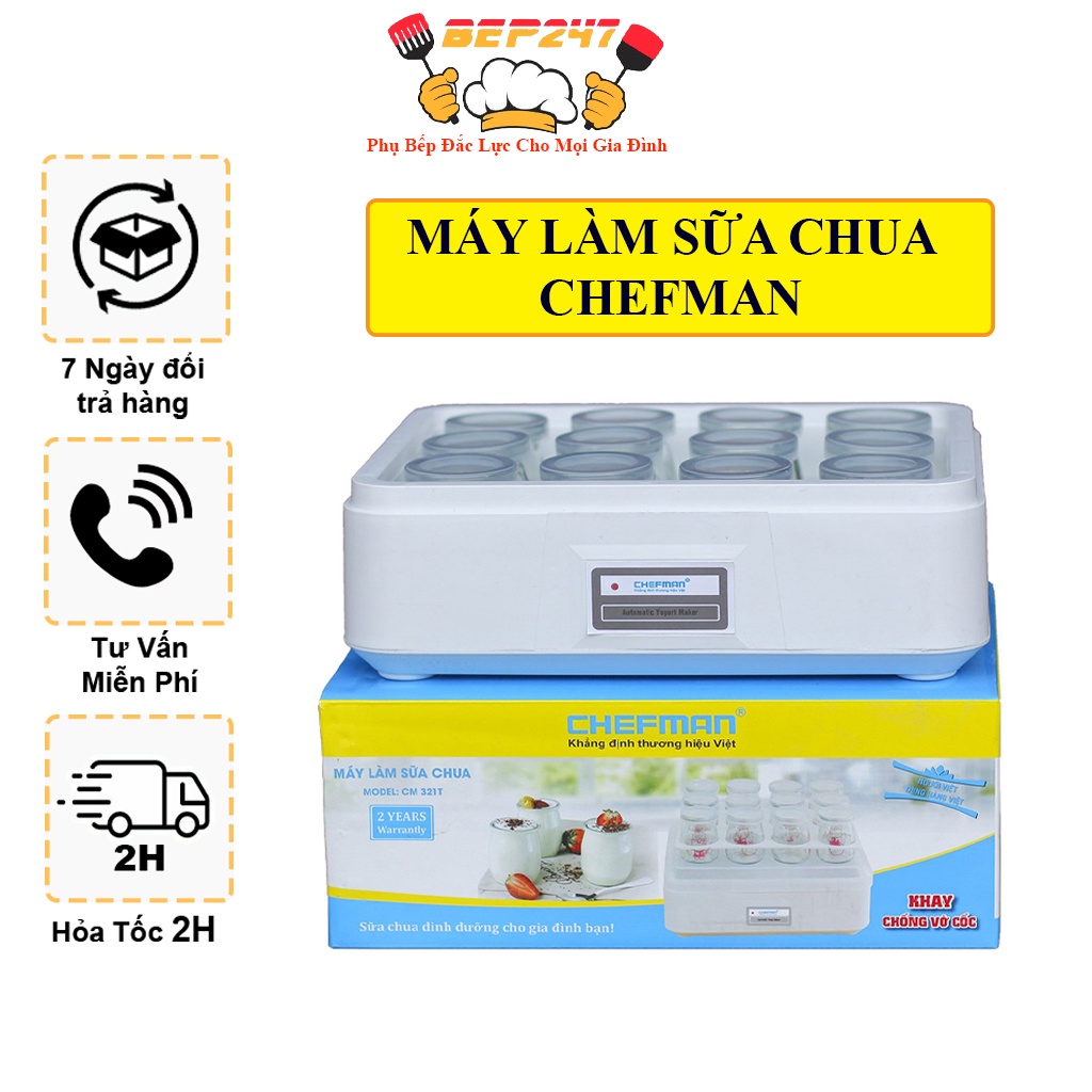 Máy Làm Sữa Chua Chefman CM - 321T, Bảo Hành 24 Tháng, 12 Cốc Thủy Tinh Cao Cấp, Có Khay Chống Vỡ Cốc An Toàn