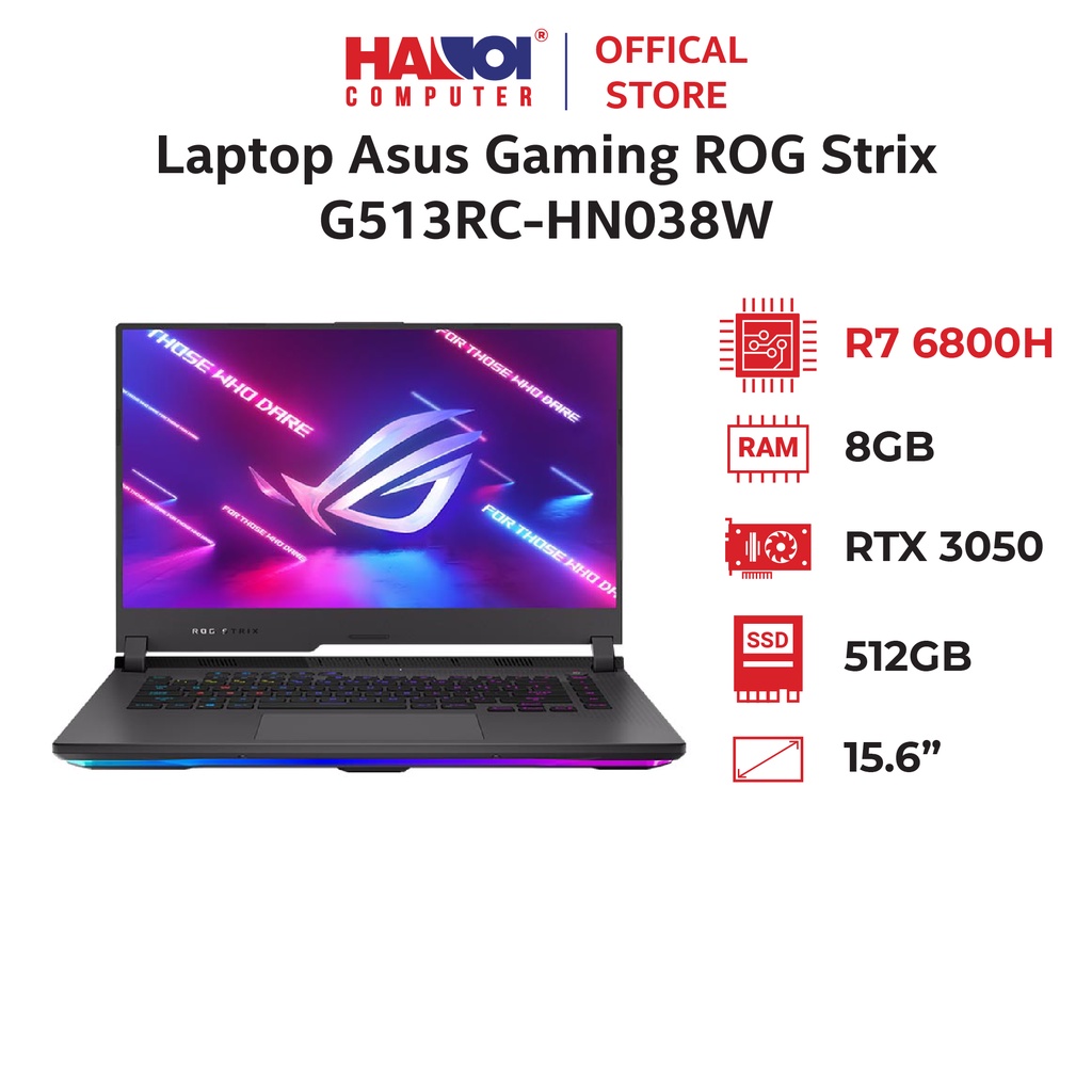 Laptop Asus Gaming ROG Strix G513RC-HN038W (R7 6800H/8GB RAM/512GB SSD/15.6 FHD/RTX 3050 4GB/Win11/Xám)