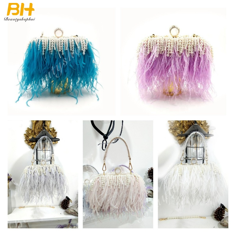 Túi Xách Lông Đính Ngọc Trai Thời Trang Cho Nữ 2022