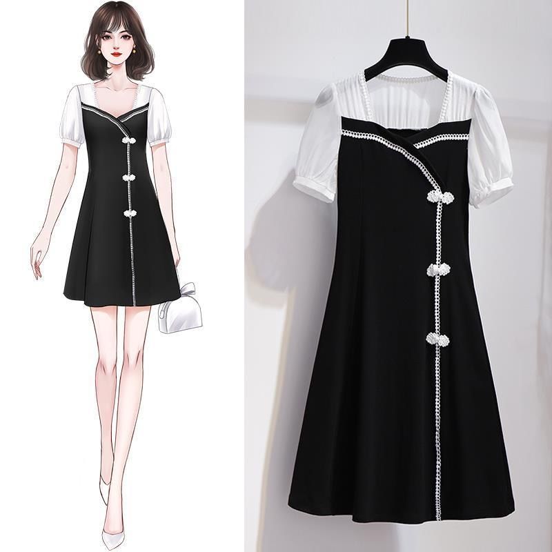 Đầm Sườn Xám Màu Đen Thoáng Khí Có Size Lớn Dành Cho Nữ