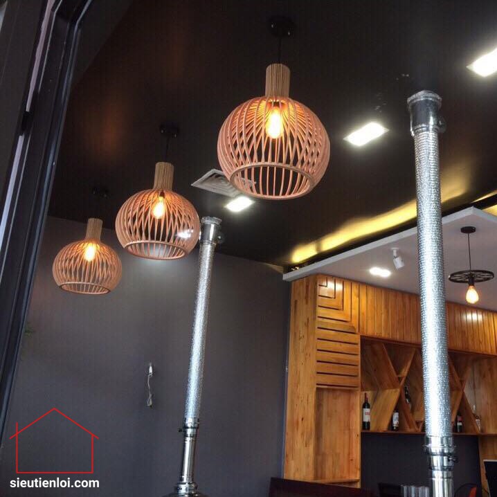 Đèn gỗ trang trí dáng củ tỏi - Đèn trang trí trần nhà phòng khách, phòng ngủ, quán cafe giá rẻ tặng kèm keo dán 502