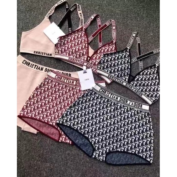 Bộ Áo Ngực + Quần Lót Màu Xanh Dương Vải Cotton Thời Trang Cho Nữ