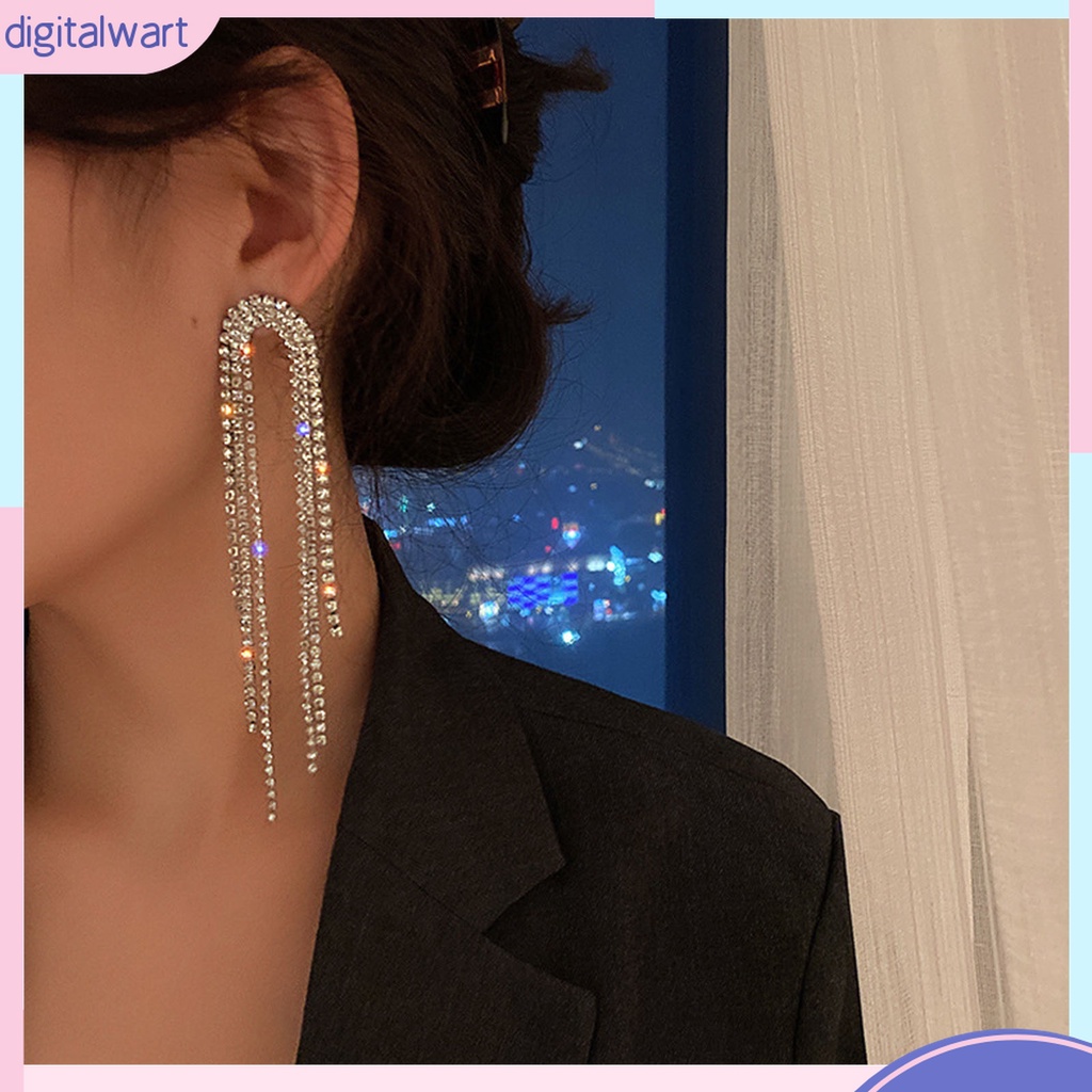 1 Cặp Bông Tai Chữ U Đính Đá Phối Tua Rua Thời Trang