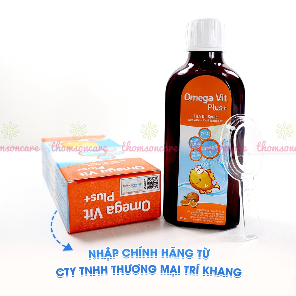 Bổ sung Omega 3 DHA EPA - Omega Vit Plus từ dầu cá, khoáng chất vitamin thiết yếu cho trẻ - Chai 100ml