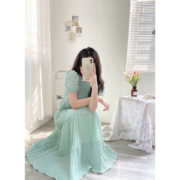Đầm maxi nhiều tầng xoè tay bồng dáng dài (Ảnh thật)