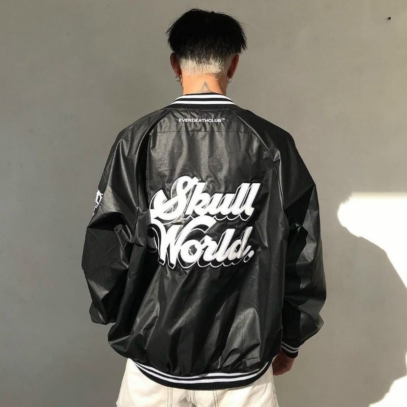 (Vidoe +Ảnh Thâth ) Áo khoác dù bomber Skull World chất dù ngoại 2 lớp form rộng Unisex nam nữ Couple đều mặc được