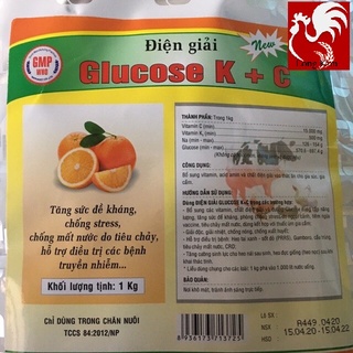 ĐIỆN GIẢI GLUCOSE K + C gói 1kg Tăng sức đề kháng, Cung cấp điện giải, Chống mất nước, Chống stress