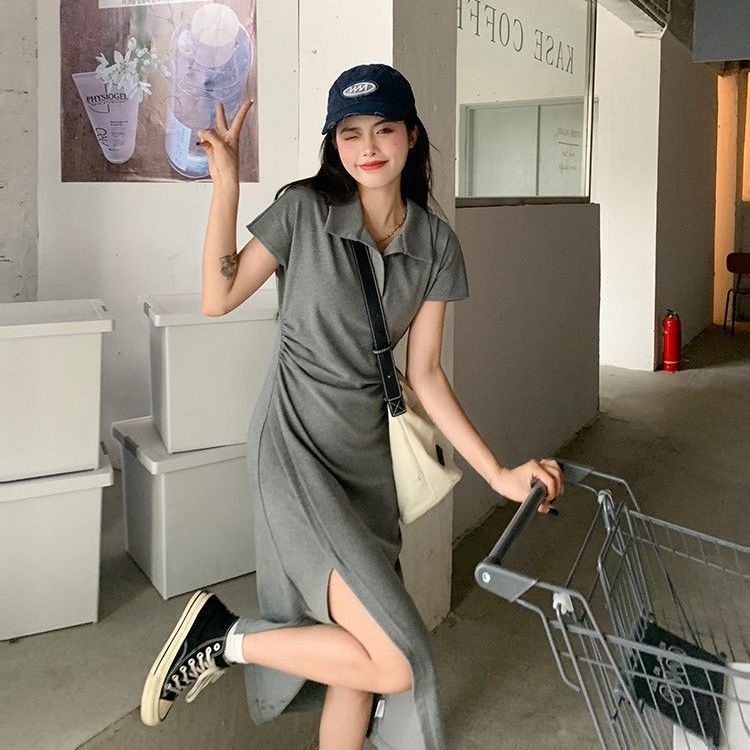 COZOK Đầm Tay Ngắn Cổ POLO Thiết Kế Xẻ Tà Form Ôm Tôn Dáng Quyến Rũ