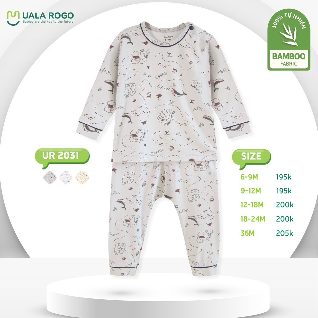 Bộ QA dài tay Bé Trai họa tiết từ 6-36M Bamboo UalaRogo