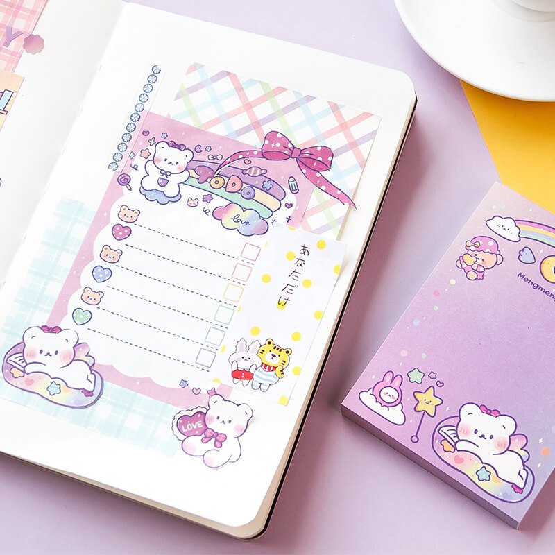 Set 100 Tờ Giấy Ghi Chú Hình Gấu Hoạt Hình Đáng Yêu