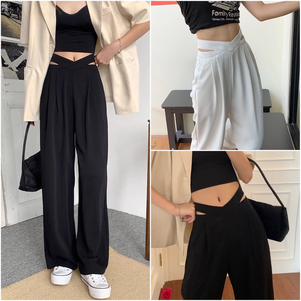 Quần ống rộng tuyết mưa đan chéo NM chất tuyết mưa 2 da mềm mịn, có size M và L, clothes ullzang hack dáng