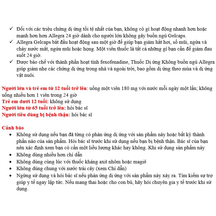 [DATE XA] Allegra 12 / 24 Hour Allergy 180mg - chống dị ứng