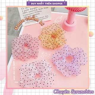 Cột Tóc Vải voan Scrunchies Voan Chấm Bi