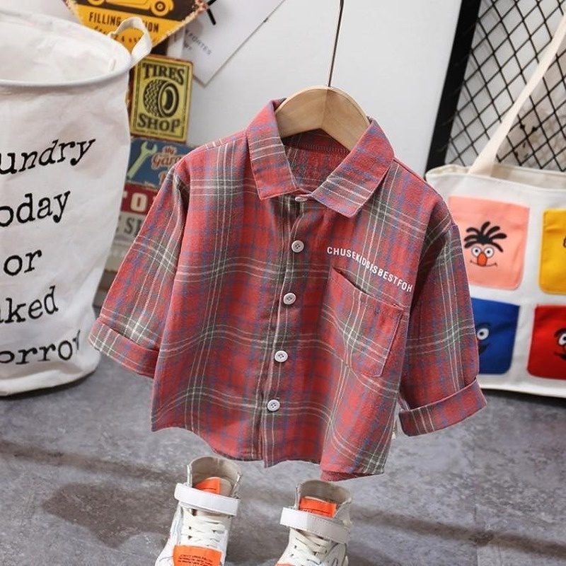 Boys Long Sleeve Plaid Shirt Spring and Autumn Thin