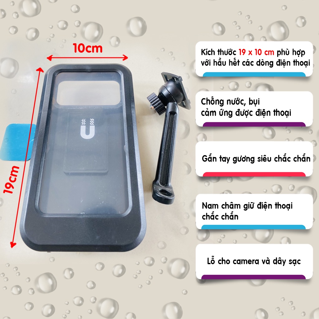 GIÁ ĐỠ KẸP ĐIỆN THOẠI GẮN CHÂN GƯƠNG XE MÁY CHỐNG NƯỚC