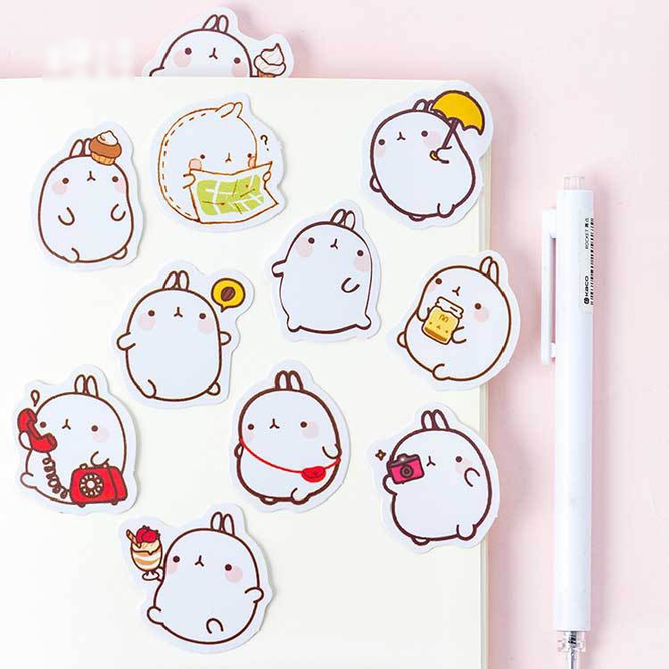 Sticker chủ đề Molang - Hộp 45 miếng dán trang trí sổ tay Bullet Journal - M130