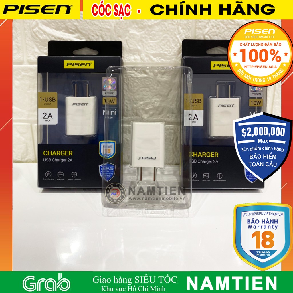 Cốc sạc Pisen USB Charger 2A  – Hàng chính hãng