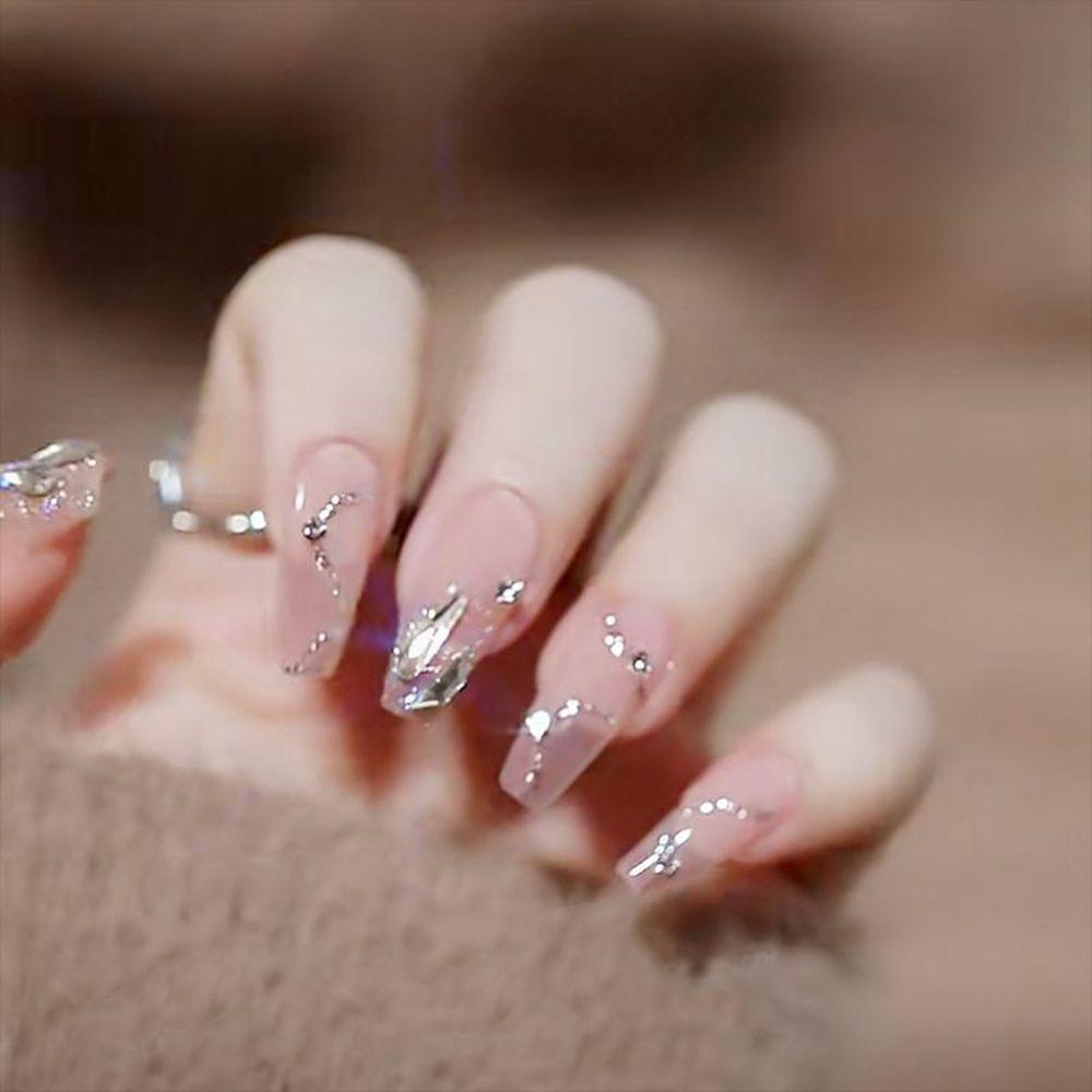 ESPO Bộ 24 Móng Tay Giả Che Phủ Toàn Diện Đính Kim Cương Giả Tháo Rời Được