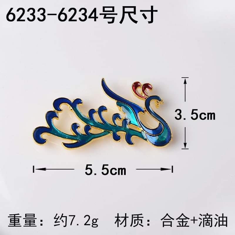 (1 cái)Phiến đúc kim loại hình Phượng Hoàng sơn tráng men cao cấp 35×55mm, Nguyên liệu làm trang sức cổ trang