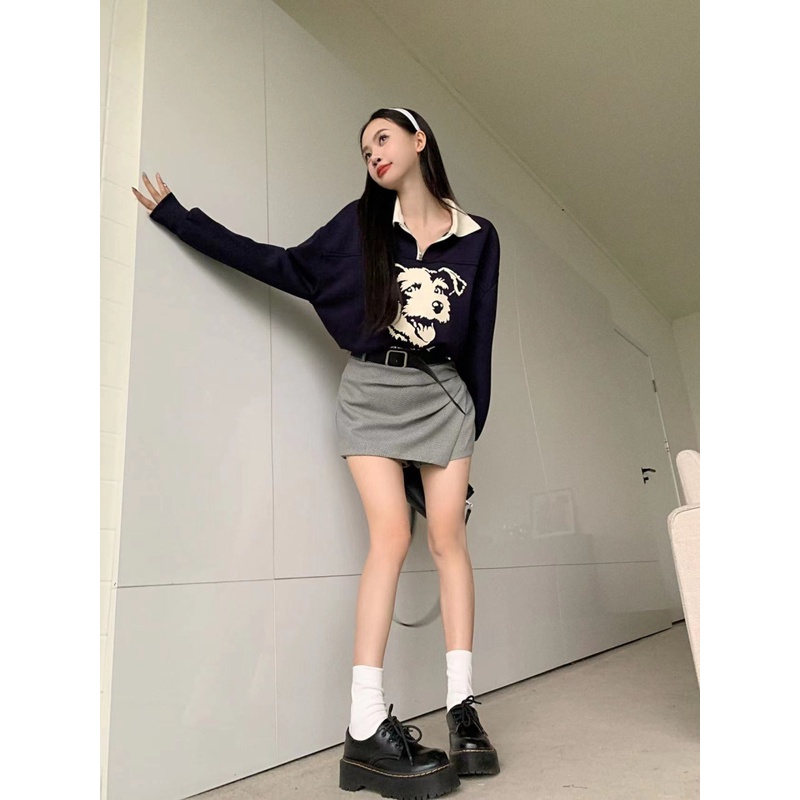 Áo sweater Tay Dài Dáng Rộng Cổ POLO In Họa Tiết Màu Tương Phản Thời Trang Mùa Hè Hàn Quốc 2022 Mới