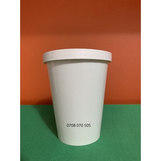 100 LY GIẤY TRẮNG 2PE 360ML (12oz) KÈM NẮP GIẤY