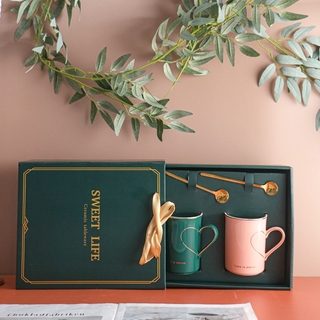 Ly cốc sứ Quà tặng Couple kèm hộp quà, bao túi quà, thìa set2