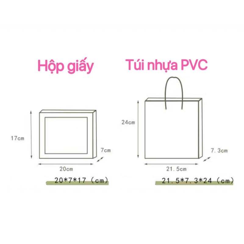 Hộp quà tặng mặt kính mica trong cao cấp nhập khẩu, kèm túi nhựa PVC, dây ruy băng, tag trang trí; loại cứng cáp.