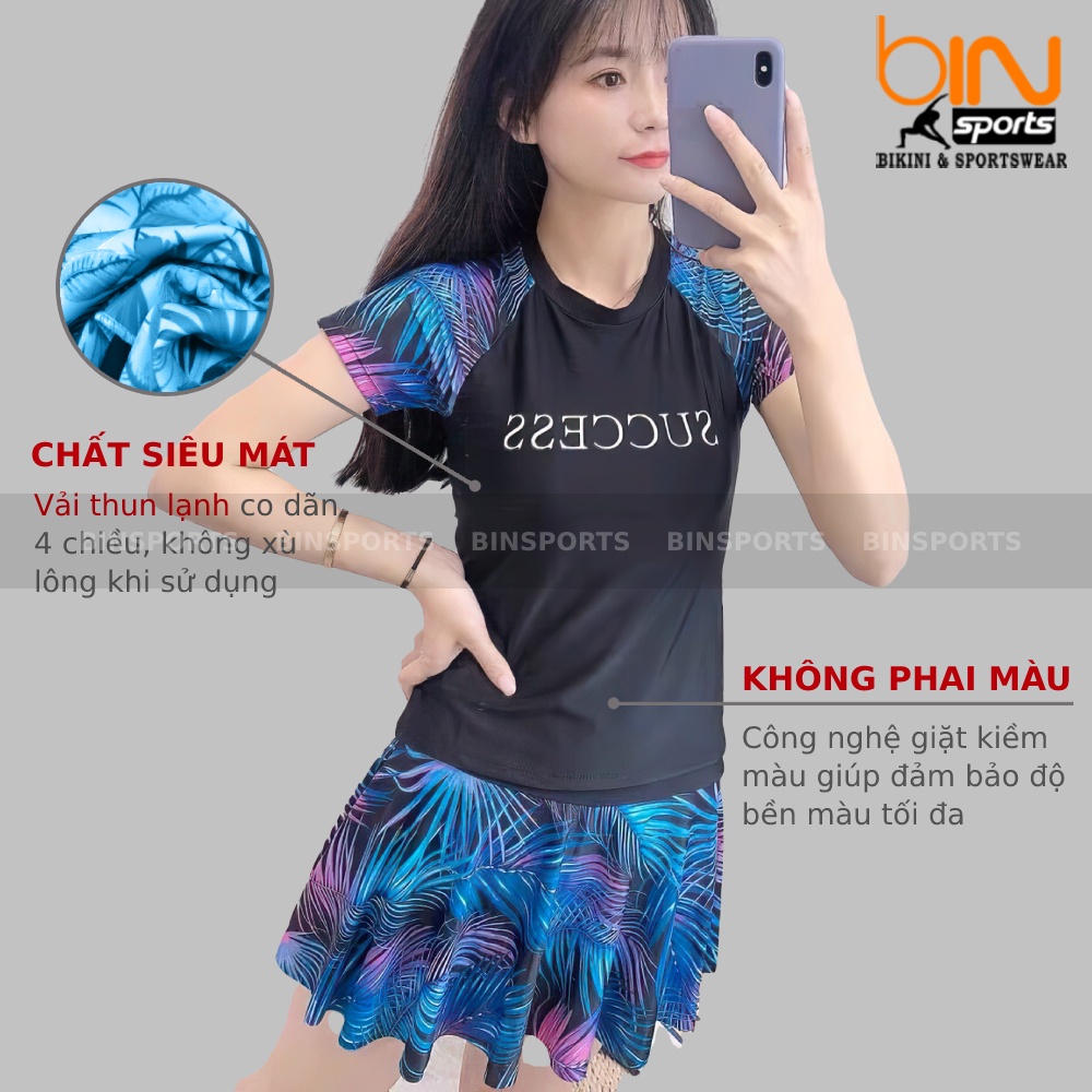 Bikini Đồ Bơi Nữ 2 Mảnh Quần Đùi Váy Aó Ngắn Tay Phủ Bụng Kín Đáo Bin Sports Bin Sports BHV094