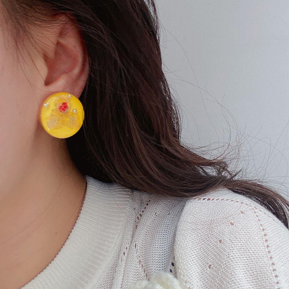 Bông Tai Hình Tròn Phối Hoa Khô Phong Cách Hàn Quốc Thời Trang Cho Nữ Back2Lilife