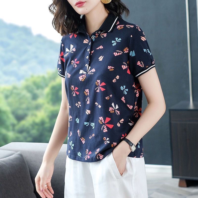 Bông T-shirt áo sơ mi hoa của phụ nữ ngắn tay mùa hè mới hàng đầu của phụ nữ lỏng lẻo và mỏng phù hợp với tất cả các pho