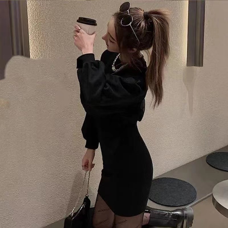 Đầm hoodie PERTY dệt kim phong cách Hàn Quốc thời trang mùa thu 2022 dành cho nữ