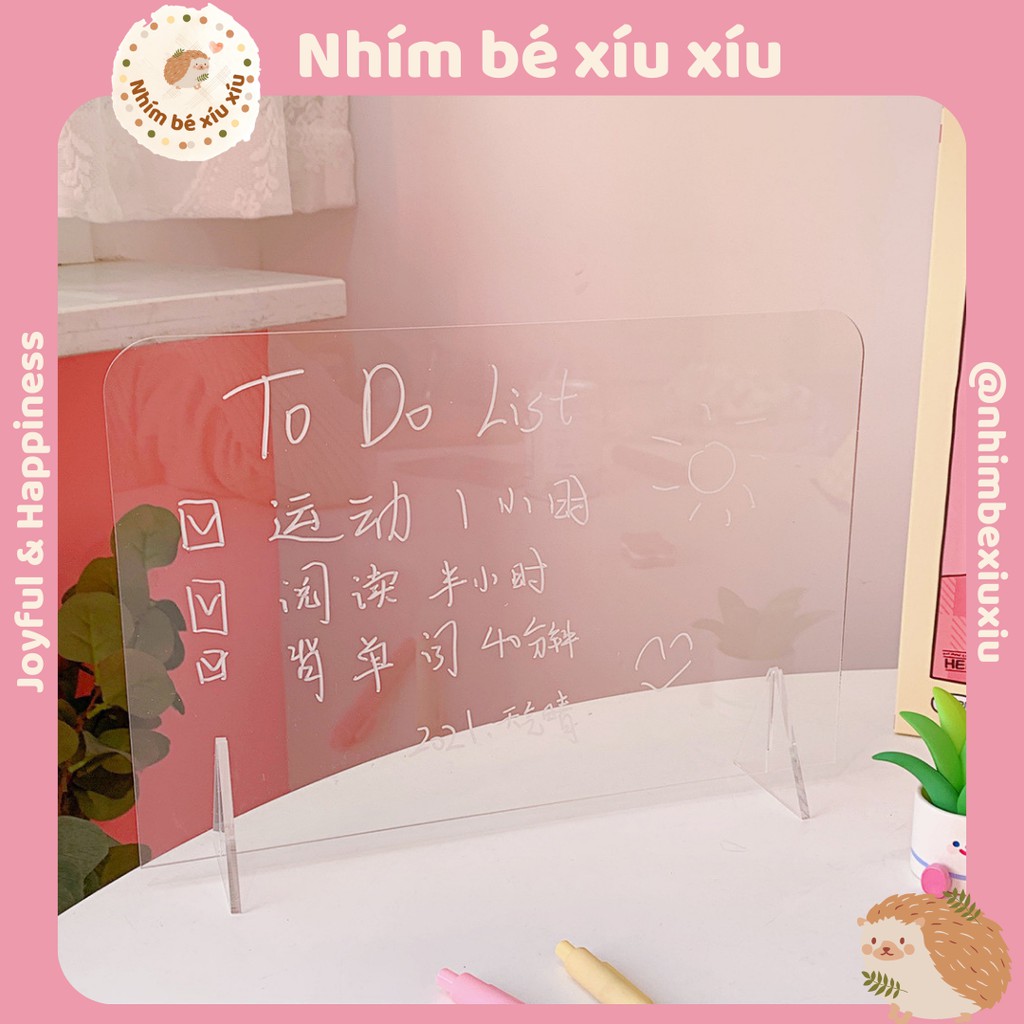 Bảng ghi chú memo board acrylic trong suốt decor bàn học 2 size VT101